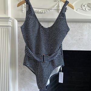 Seafolly Australia Navy/White Stripe One Piece Bathing Suit